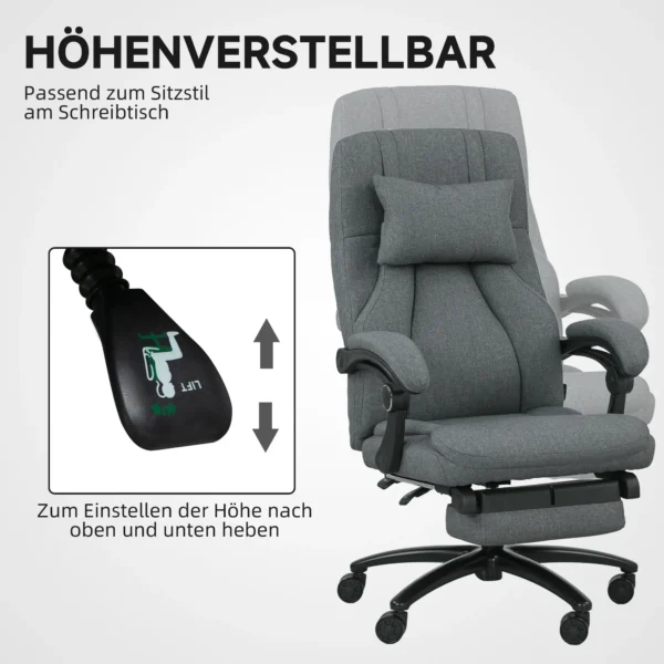 Bureaustoel met massagefunctie, ergonomische bureaustoel met ligfunctie, hoofdsteun met usb interface in hoogte verstelbaar draaibare directiestoel met linnenlook, donkergrijs 5