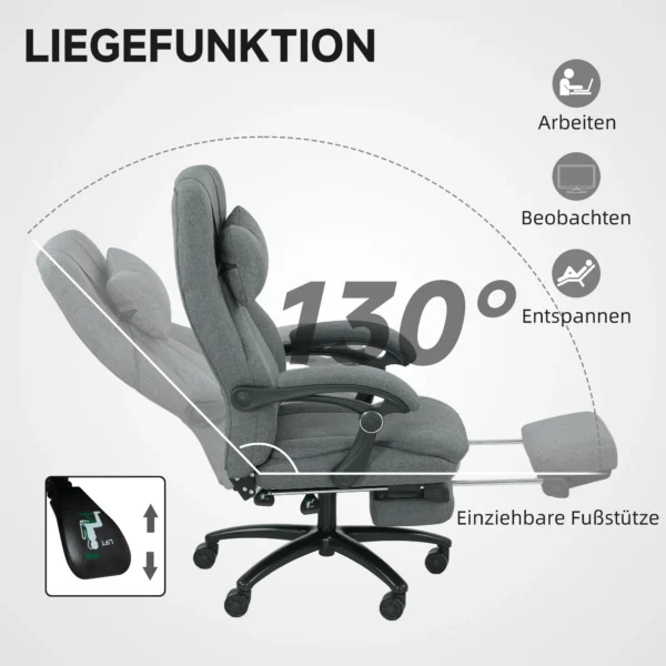 Bureaustoel met massagefunctie, ergonomische bureaustoel met ligfunctie, hoofdsteun met usb interface in hoogte verstelbaar draaibare directiestoel met linnenlook, donkergrijs 6