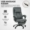 Bureaustoel met massagefunctie, ergonomische bureaustoel met ligfunctie, hoofdsteun met usb interface in hoogte verstelbaar draaibare directiestoel met linnenlook, donkergrijs 7