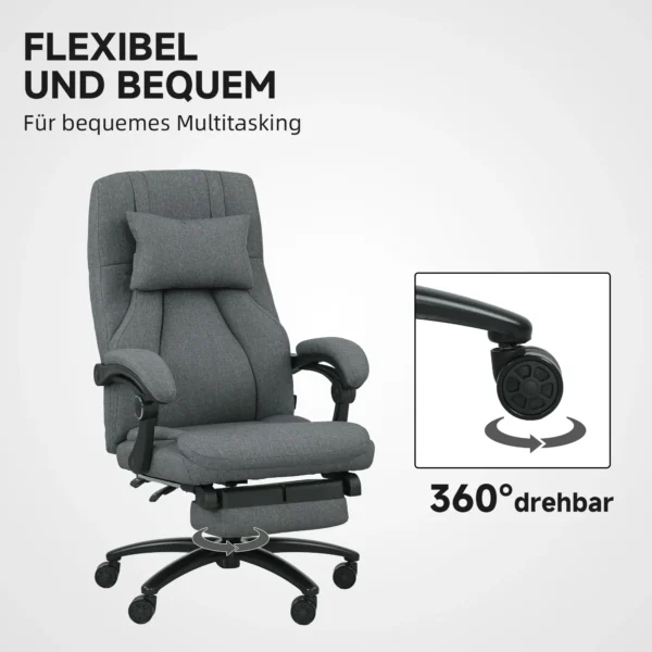 Bureaustoel met massagefunctie, ergonomische bureaustoel met ligfunctie, hoofdsteun met usb interface in hoogte verstelbaar draaibare directiestoel met linnenlook, donkergrijs 8