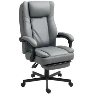 Bureaustoel met massagefunctie, ergonomische bureaustoel met ligfunctie, in hoogte verstelbare draaistoel met voetensteun, grijs 1