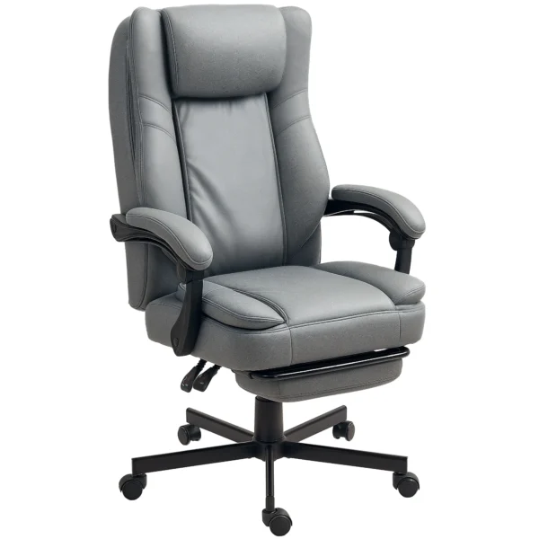 Bureaustoel met massagefunctie, ergonomische bureaustoel met ligfunctie, in hoogte verstelbare draaistoel met voetensteun, grijs 1