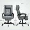 Bureaustoel met massagefunctie, ergonomische bureaustoel met ligfunctie, in hoogte verstelbare draaistoel met voetensteun, grijs 4
