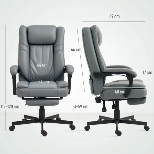 Bureaustoel met massagefunctie, ergonomische bureaustoel met ligfunctie, in hoogte verstelbare draaistoel met voetensteun, grijs 4