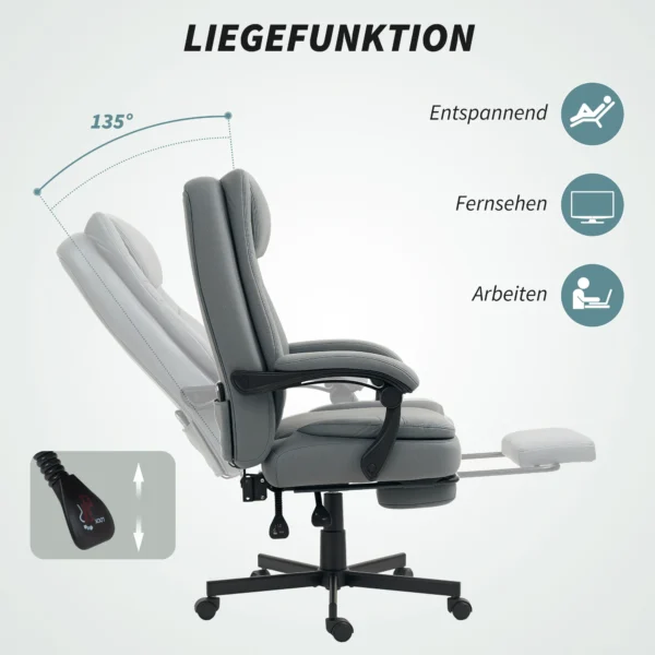 Bureaustoel met massagefunctie, ergonomische bureaustoel met ligfunctie, in hoogte verstelbare draaistoel met voetensteun, grijs 8