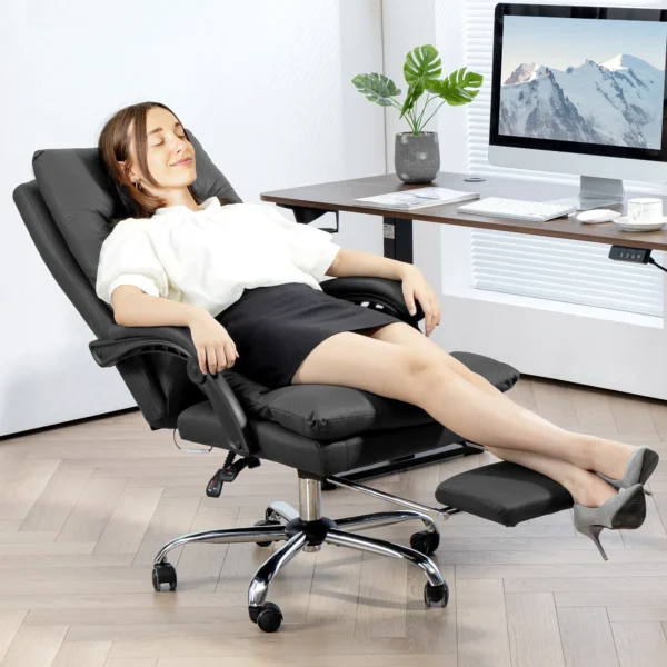 Bureaustoel met massagefunctie, ergonomische bureaustoel met ligfunctie, verwarmingsfunctie, in hoogte verstelbare computerstoel met voetensteun, draaifunctie, zwart 2