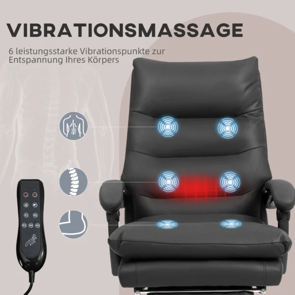 Bureaustoel met massagefunctie, ergonomische bureaustoel met ligfunctie, verwarmingsfunctie, in hoogte verstelbare computerstoel met voetensteun, draaifunctie, zwart 5
