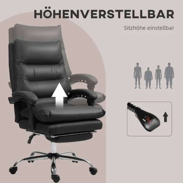 Bureaustoel met massagefunctie, ergonomische bureaustoel met ligfunctie, verwarmingsfunctie, in hoogte verstelbare computerstoel met voetensteun, draaifunctie, zwart 6