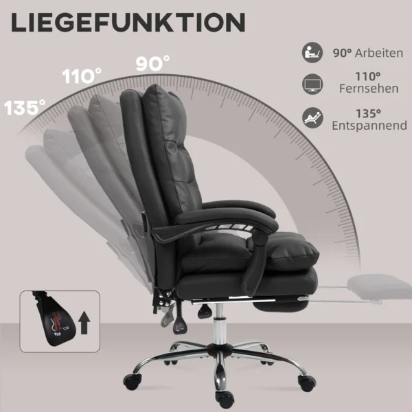 Bureaustoel met massagefunctie, ergonomische bureaustoel met ligfunctie, verwarmingsfunctie, in hoogte verstelbare computerstoel met voetensteun, draaifunctie, zwart 7