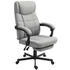 Bureaustoel met massagefunctie ergonomische directiestoel met ligfunctie voetensteun hoogteverstelbaar 360° draaibaar bureau stoel computerstoel met linnenlook, grijs 1