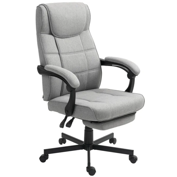 Bureaustoel met massagefunctie ergonomische directiestoel met ligfunctie voetensteun hoogteverstelbaar 360° draaibaar bureau stoel computerstoel met linnenlook, grijs 1