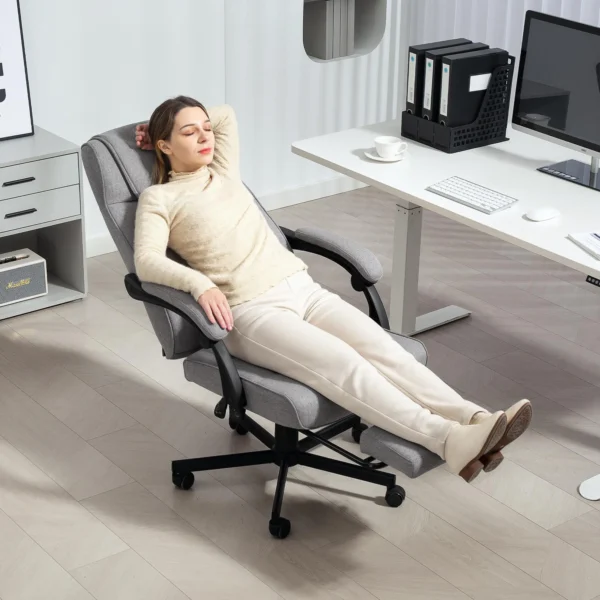 Bureaustoel met massagefunctie ergonomische directiestoel met ligfunctie voetensteun hoogteverstelbaar 360° draaibaar bureau stoel computerstoel met linnenlook, grijs 2