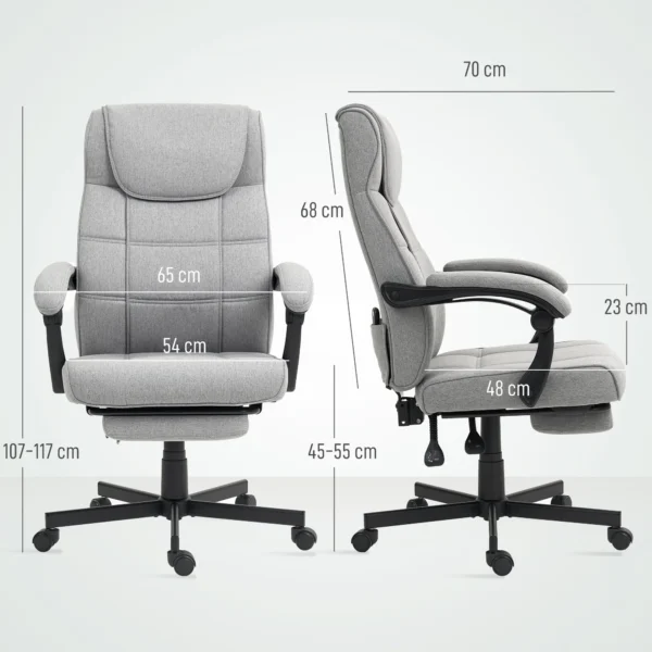 Bureaustoel met massagefunctie ergonomische directiestoel met ligfunctie voetensteun hoogteverstelbaar 360° draaibaar bureau stoel computerstoel met linnenlook, grijs 4