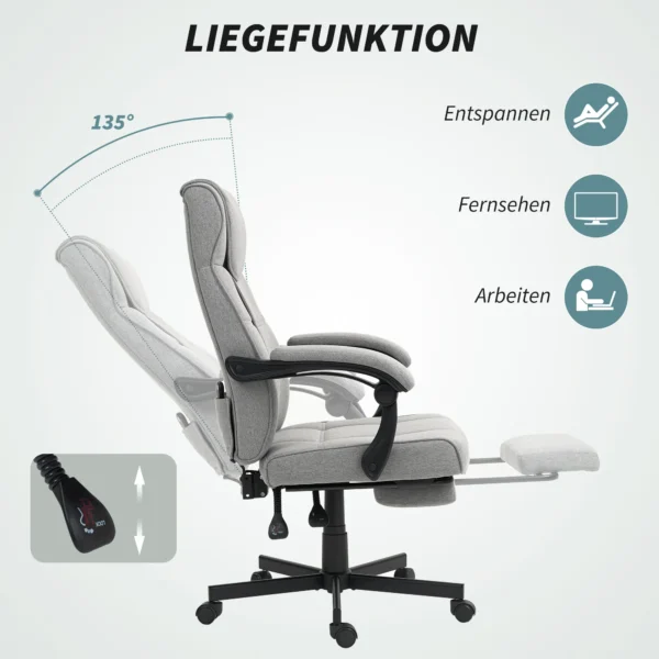 Bureaustoel met massagefunctie ergonomische directiestoel met ligfunctie voetensteun hoogteverstelbaar 360° draaibaar bureau stoel computerstoel met linnenlook, grijs 8