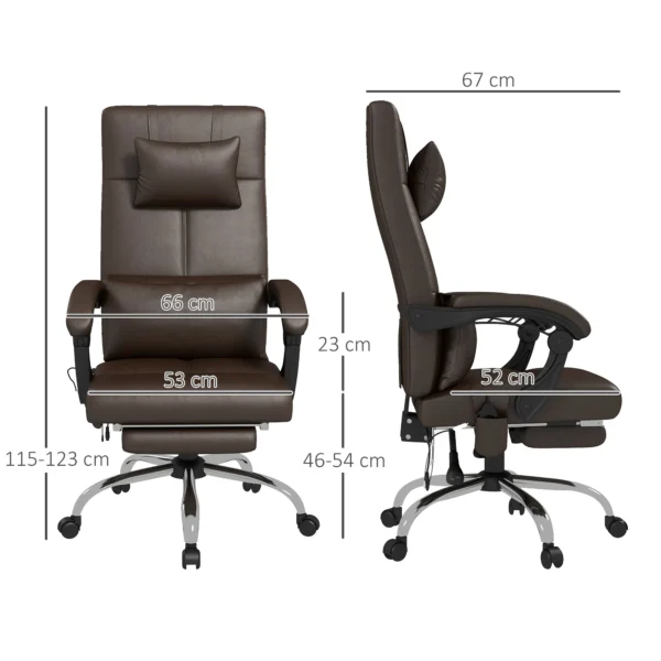 Bureaustoel met massagefunctie, ergonomische directiestoel met verwarming, ligfunctie, lendensteun en hoofdkussen, in hoogte verstelbare draaistoel met schommelfunctie, voetsteun, koffie 4