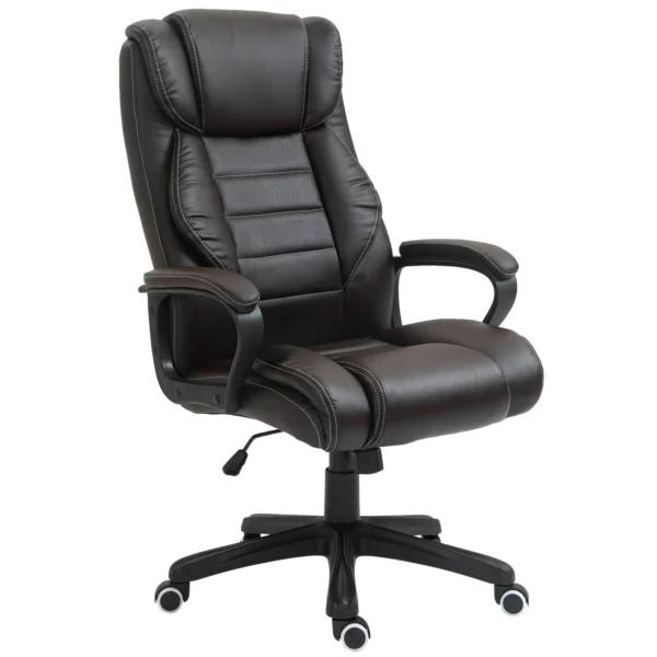 Bureaustoel met massagefunctie, ergonomische directiestoel met vibratiemassage, schommelfunctie, in hoogte verstelbare bureaustoel draaistoel, bruin 1