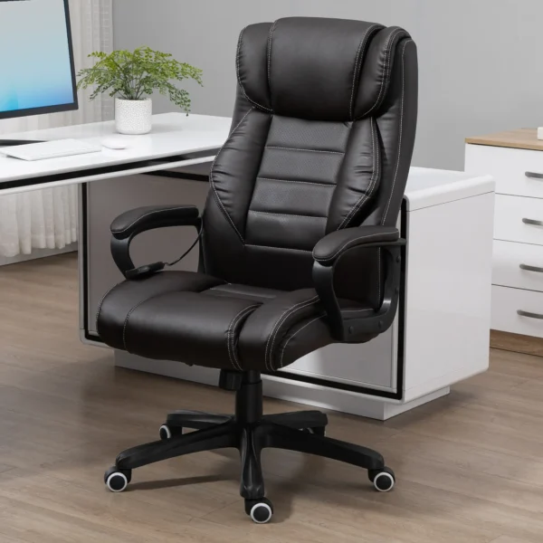 Bureaustoel met massagefunctie, ergonomische directiestoel met vibratiemassage, schommelfunctie, in hoogte verstelbare bureaustoel draaistoel, bruin 2