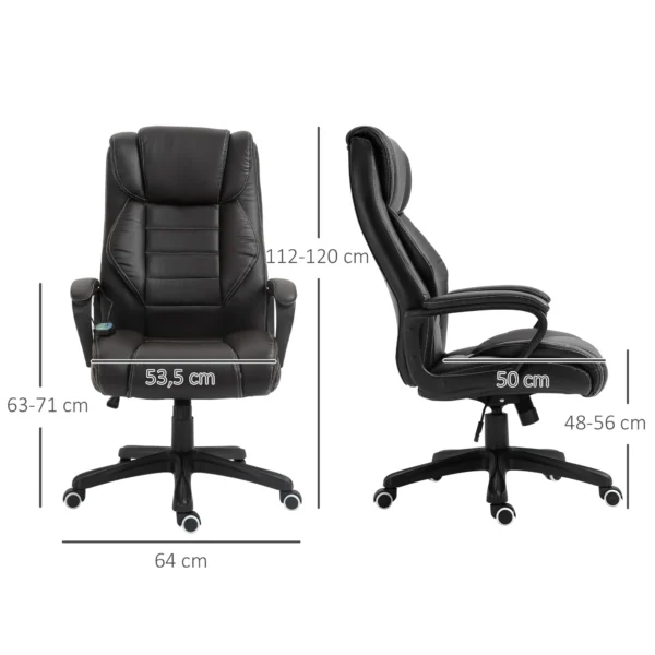 Bureaustoel met massagefunctie, ergonomische directiestoel met vibratiemassage, schommelfunctie, in hoogte verstelbare bureaustoel draaistoel, bruin 4