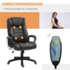 Bureaustoel met massagefunctie, ergonomische directiestoel met vibratiemassage, schommelfunctie, in hoogte verstelbare bureaustoel draaistoel, bruin 7