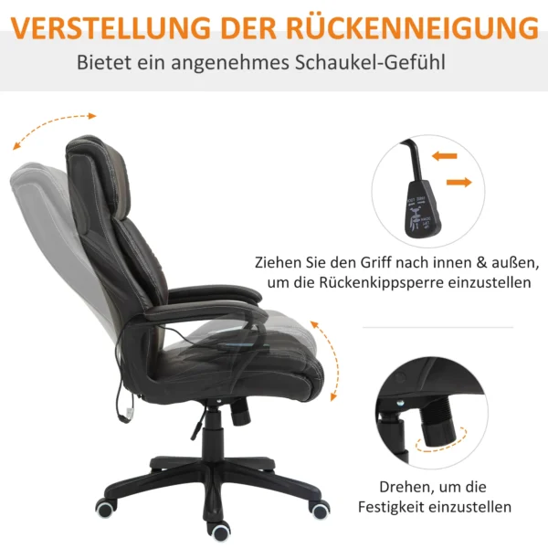 Bureaustoel met massagefunctie, ergonomische directiestoel met vibratiemassage, schommelfunctie, in hoogte verstelbare bureaustoel draaistoel, bruin 8