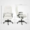 Bureaustoel met vibratiemassage, ergonomische bureaustoel met verwarming , ligfunctie, in hoogte verstelbare directiestoel met afstandsbediening, zijtas, linnenlook, crèmewit 4