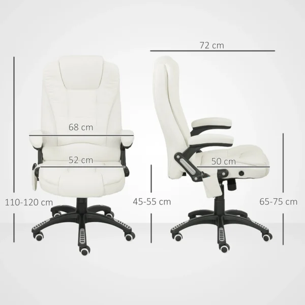 Bureaustoel met vibratiemassage, ergonomische bureaustoel met verwarming , ligfunctie, in hoogte verstelbare directiestoel met afstandsbediening, zijtas, linnenlook, crèmewit 4
