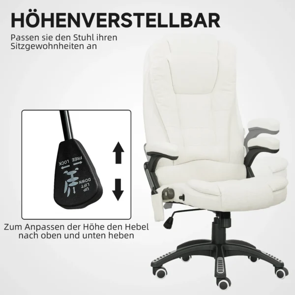 Bureaustoel met vibratiemassage, ergonomische bureaustoel met verwarming , ligfunctie, in hoogte verstelbare directiestoel met afstandsbediening, zijtas, linnenlook, crèmewit 6