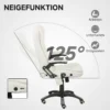 Bureaustoel met vibratiemassage, ergonomische bureaustoel met verwarming , ligfunctie, in hoogte verstelbare directiestoel met afstandsbediening, zijtas, linnenlook, crèmewit 8