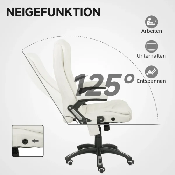 Bureaustoel met vibratiemassage, ergonomische bureaustoel met verwarming , ligfunctie, in hoogte verstelbare directiestoel met afstandsbediening, zijtas, linnenlook, crèmewit 8