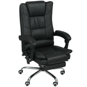 Bureaustoel met vibratiemassage ergonomische directeursstoel met rugverwarmer, ligfunctie, voetensteun, verstelbare hoogte bureaustoel, draaistoel met zijvak, zwart 1