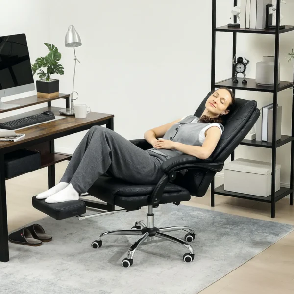 Bureaustoel met vibratiemassage ergonomische directeursstoel met rugverwarmer, ligfunctie, voetensteun, verstelbare hoogte bureaustoel, draaistoel met zijvak, zwart 10