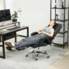 Bureaustoel met vibratiemassage ergonomische directeursstoel met rugverwarmer, ligfunctie, voetensteun, verstelbare hoogte bureaustoel, draaistoel met zijvak, zwart 2