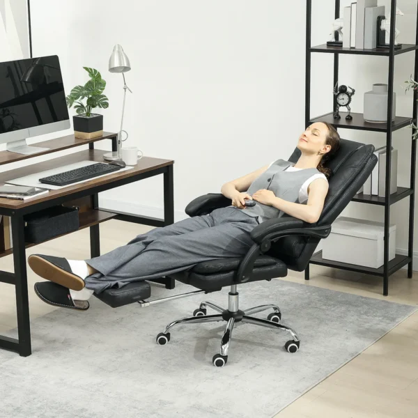 Bureaustoel met vibratiemassage ergonomische directeursstoel met rugverwarmer, ligfunctie, voetensteun, verstelbare hoogte bureaustoel, draaistoel met zijvak, zwart 2