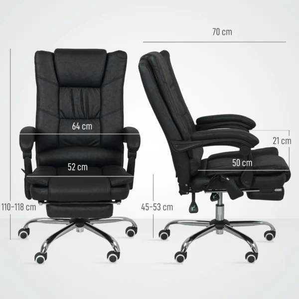 Bureaustoel met vibratiemassage ergonomische directeursstoel met rugverwarmer, ligfunctie, voetensteun, verstelbare hoogte bureaustoel, draaistoel met zijvak, zwart 4