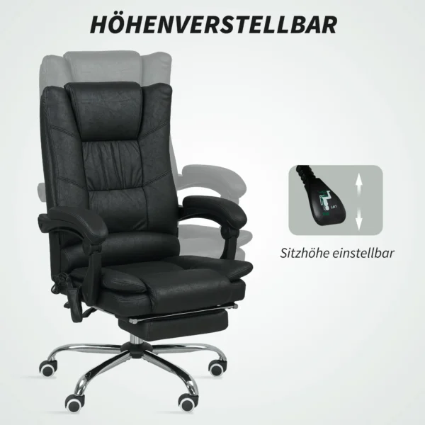 Bureaustoel met vibratiemassage ergonomische directeursstoel met rugverwarmer, ligfunctie, voetensteun, verstelbare hoogte bureaustoel, draaistoel met zijvak, zwart 6