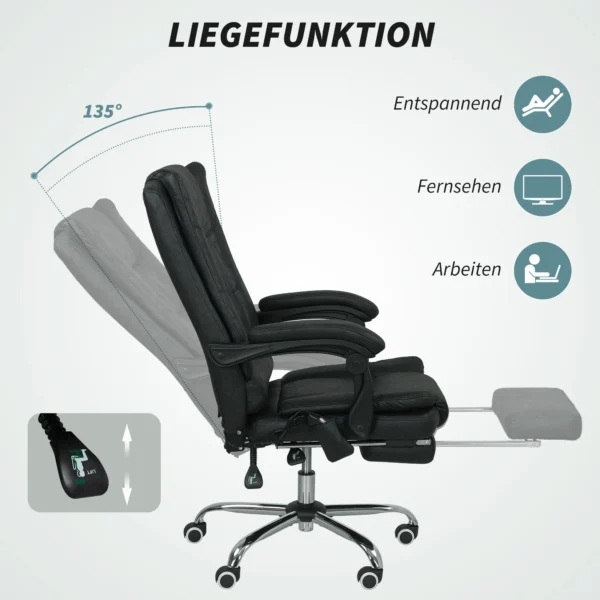 Bureaustoel met vibratiemassage ergonomische directeursstoel met rugverwarmer, ligfunctie, voetensteun, verstelbare hoogte bureaustoel, draaistoel met zijvak, zwart 7