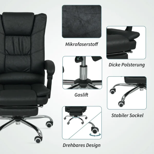Bureaustoel met vibratiemassage ergonomische directeursstoel met rugverwarmer, ligfunctie, voetensteun, verstelbare hoogte bureaustoel, draaistoel met zijvak, zwart 8