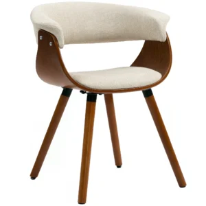 Eetkamerstoel keukenstoel met rugleuning, linnenlook, fauteuil gestoffeerde stoel met houten poten voor eettafel, beige 1