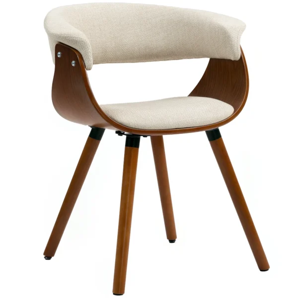 Eetkamerstoel keukenstoel met rugleuning, linnenlook, fauteuil gestoffeerde stoel met houten poten voor eettafel, beige 1