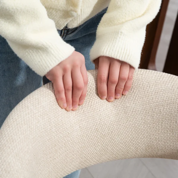 Eetkamerstoel keukenstoel met rugleuning, linnenlook, fauteuil gestoffeerde stoel met houten poten voor eettafel, beige 10
