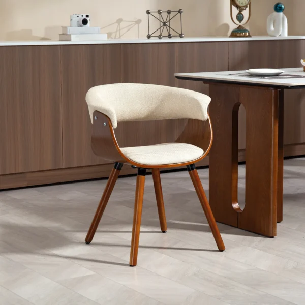 Eetkamerstoel keukenstoel met rugleuning, linnenlook, fauteuil gestoffeerde stoel met houten poten voor eettafel, beige 2
