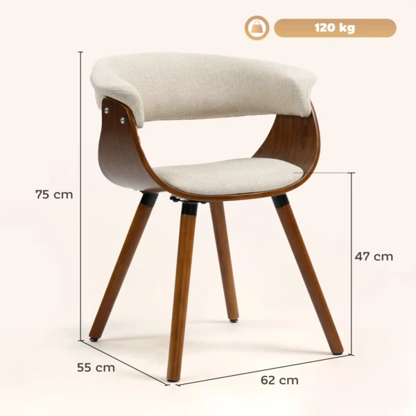 Eetkamerstoel keukenstoel met rugleuning, linnenlook, fauteuil gestoffeerde stoel met houten poten voor eettafel, beige 4
