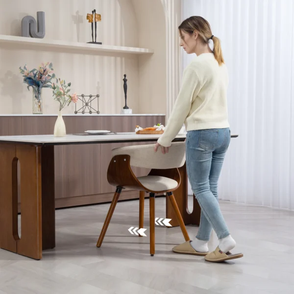 Eetkamerstoel keukenstoel met rugleuning, linnenlook, fauteuil gestoffeerde stoel met houten poten voor eettafel, beige 7
