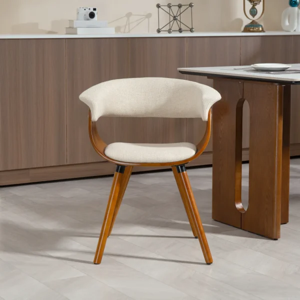 Eetkamerstoel keukenstoel met rugleuning, linnenlook, fauteuil gestoffeerde stoel met houten poten voor eettafel, beige 9