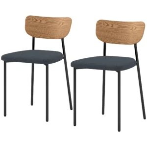 Eetkamerstoelen 2 delige set keukenstoel met rugleuning, linnenlook, stoelen zonder armleuningen, gestoffeerde stoel met stalen poten, woonkamerstoel voor eettafel, grijs 1