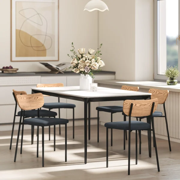 Eetkamerstoelen 2 delige set keukenstoel met rugleuning, linnenlook, stoelen zonder armleuningen, gestoffeerde stoel met stalen poten, woonkamerstoel voor eettafel, grijs 10