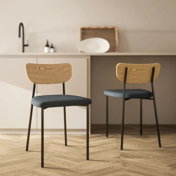 Eetkamerstoelen 2 delige set keukenstoel met rugleuning, linnenlook, stoelen zonder armleuningen, gestoffeerde stoel met stalen poten, woonkamerstoel voor eettafel, grijs 2