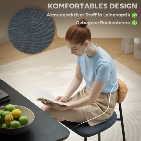 Eetkamerstoelen 2 delige set keukenstoel met rugleuning, linnenlook, stoelen zonder armleuningen, gestoffeerde stoel met stalen poten, woonkamerstoel voor eettafel, grijs 6