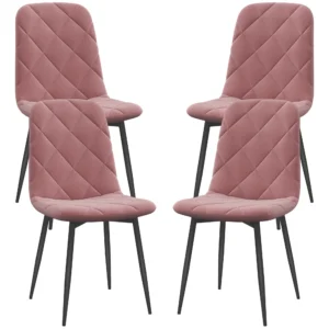 Eetkamerstoelen 4 delige set keukenstoel met rugleuning, fluweel look, fauteuil gestoffeerde stoel met stalen poten, stoelen, woonkamerstoel voor eettafel, roze 1