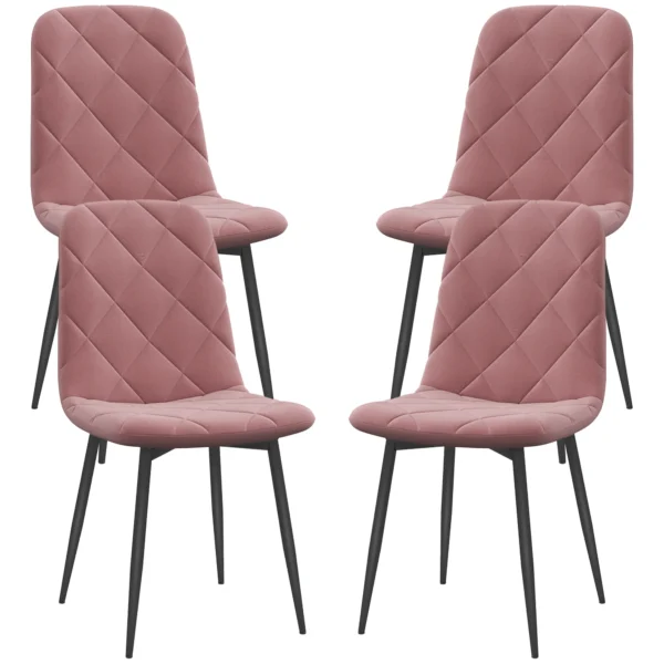 Eetkamerstoelen 4 delige set keukenstoel met rugleuning, fluweel look, fauteuil gestoffeerde stoel met stalen poten, stoelen, woonkamerstoel voor eettafel, roze 1